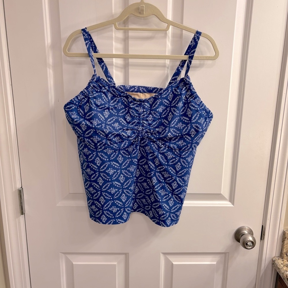Lands' End Blue and White Fitted Swim Camisole